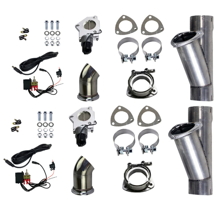Granatelli 2.5in Aluminized Mild Steel Electronic Dual Exhaust Cutout w/Slip Fit & Band Clamp - Bull Strap
