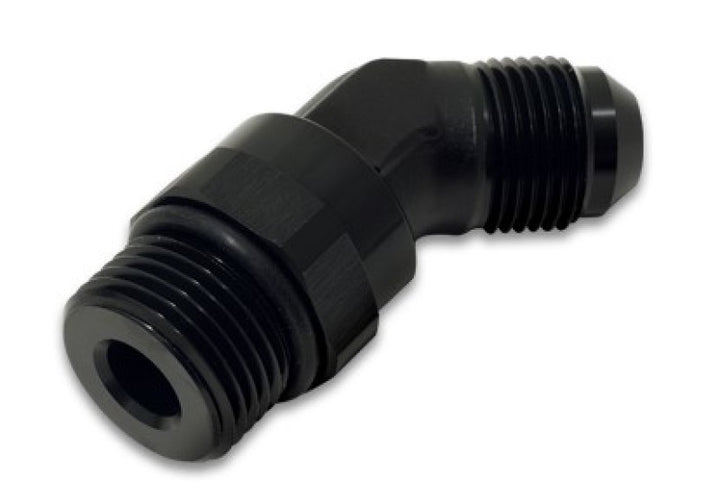 Vibrant -6AN Male Flare to Male -8AN ORB Swivel 45 Degree Adapter Fitting - Anodized Black - Bull Strap