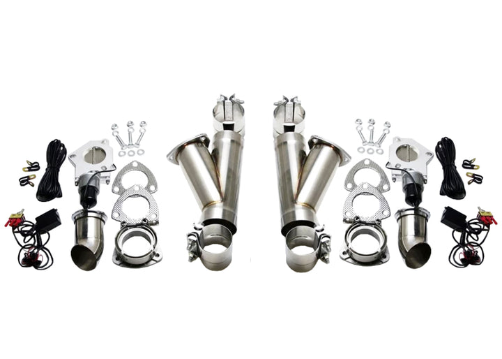 Granatelli 2.5in Aluminized Mild Steel Electronic Dual Exhaust Cutout System w/Slip Fit & Band Clamp - Bull Strap