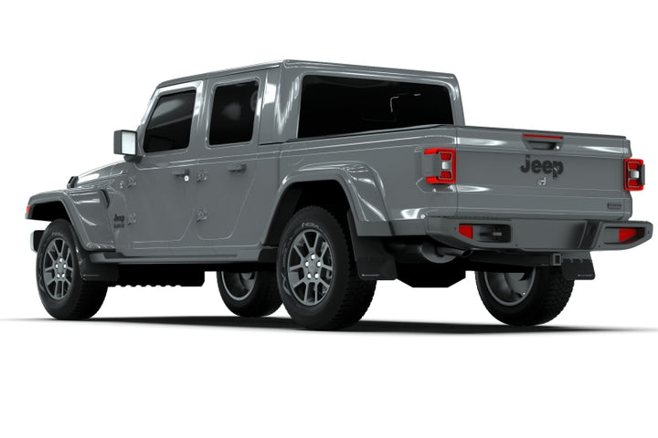 Rally Armor 19-25 Jeep JT Gladiator (Mojave/Rubicon) Black Mud Flap w/Grey Logo - Bull Strap