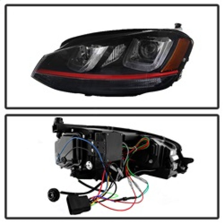 Spyder Volkswagen Golf VII 14-16 Projector Headlights DRL LED Red Stripe Blk PRO-YD-VG15-RED-DRL-BK - Bull Strap
