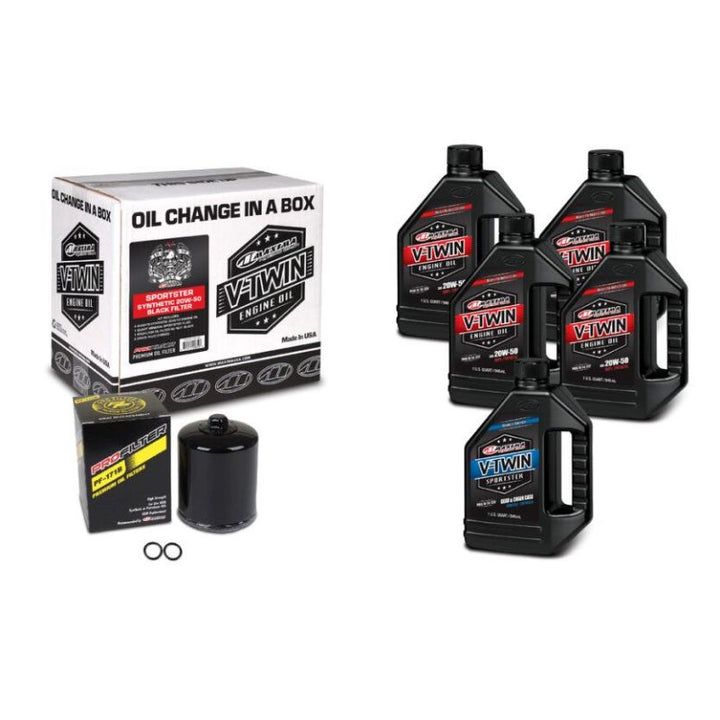 Maxima V-Twin Oil Change Kit Synthetic w/Black Filter Sportster - Bull Strap
