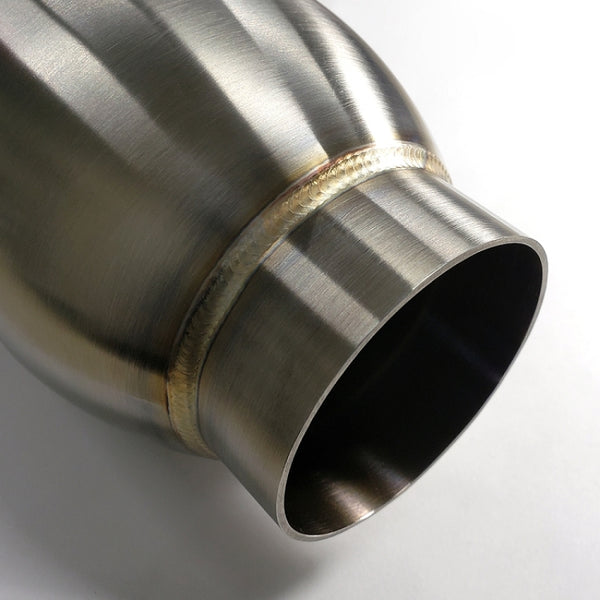 Stainless Bros 3.5in Round Body x 12.0in Length 2.50in Inlet/Outlet Bullet Resonator - Bull Strap