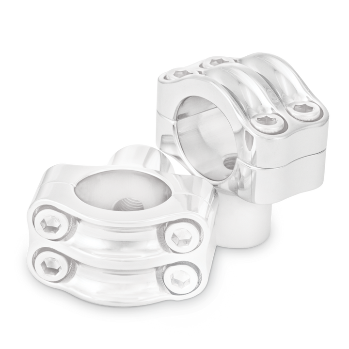 Burly Brand Reaper Riser Clamp 1-1/2in Tall for 1-1/4in Bar, Set - Chrome - Bull Strap