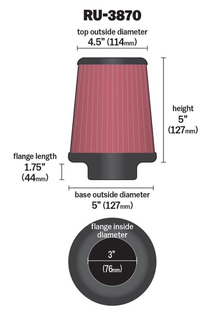 K&N Universal Clamp-On Air Filter 3in FLG / 5in B / 4-1/2in T / 5in H - Bull Strap