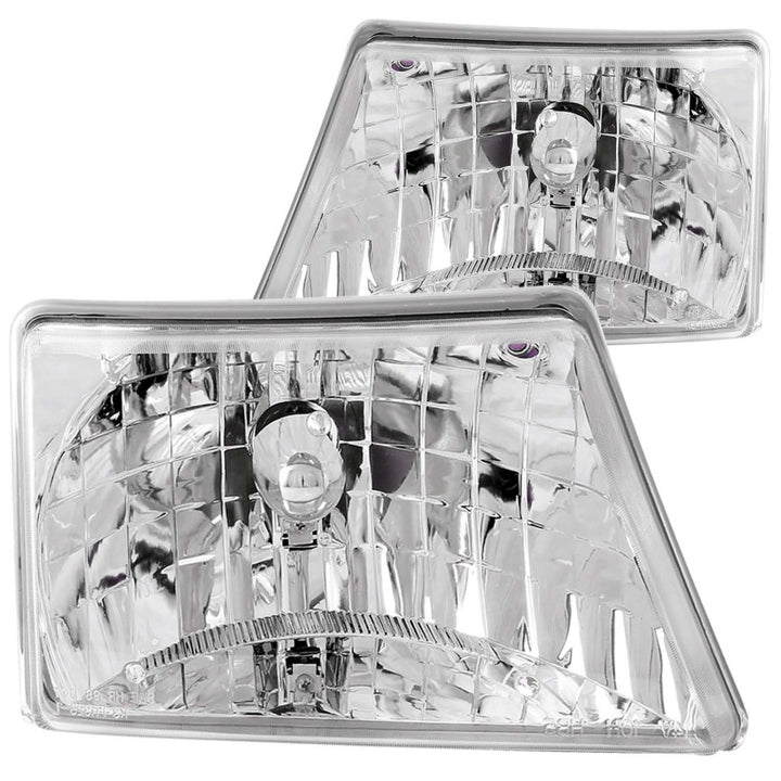 ANZO 1998-2000 Ford Ranger Crystal Headlights Chrome - Bull Strap