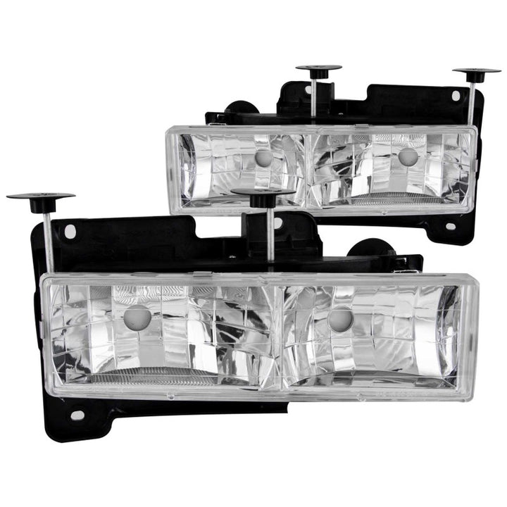 ANZO 1988-1998 Chevrolet C1500 Crystal Headlights Chrome w/o Bulbs - Bull Strap