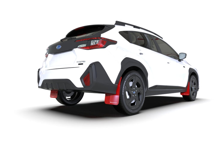 Rally Armor 24-25 Subaru Crosstrek Red UR Mud Flap White Logo - Bull Strap