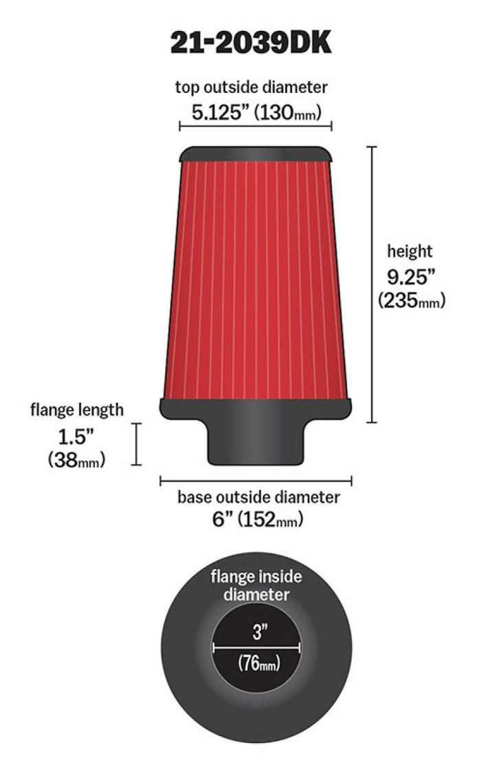 AEM 3 in x 9 in Dryflow Air Filter - Bull Strap