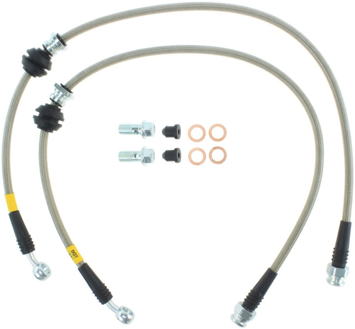 StopTech 08-10 Mitsubishi Lancer Stainless Steel Front Brake Lines - Bull Strap