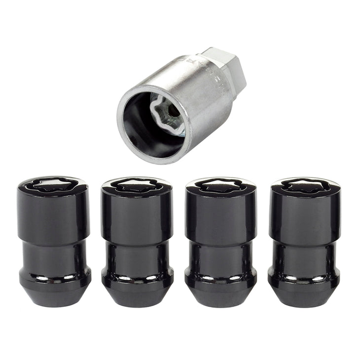 McGard Wheel Lock Nut Set - 4pk. (Cone Seat) M12X1.5 / 19mm & 21mm Dual Hex / 1.46in. Length - Black - Bull Strap