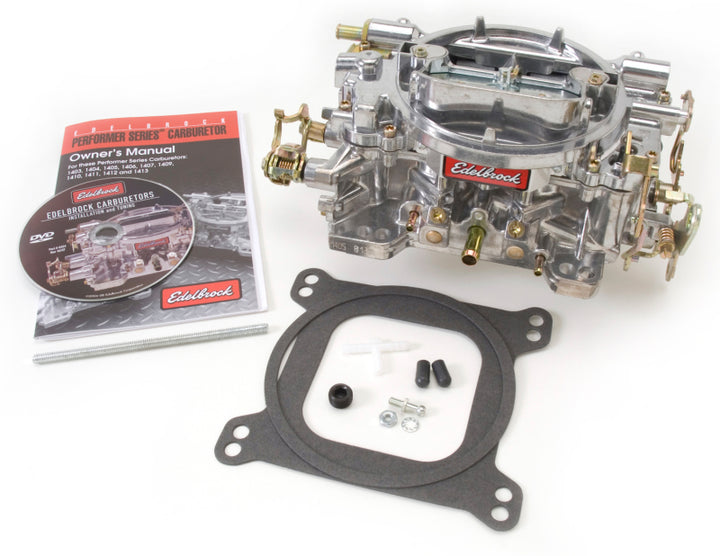 Edelbrock Carburetor Performer Series 4-Barrel 600 CFM Manual Choke Satin Finish - Bull Strap