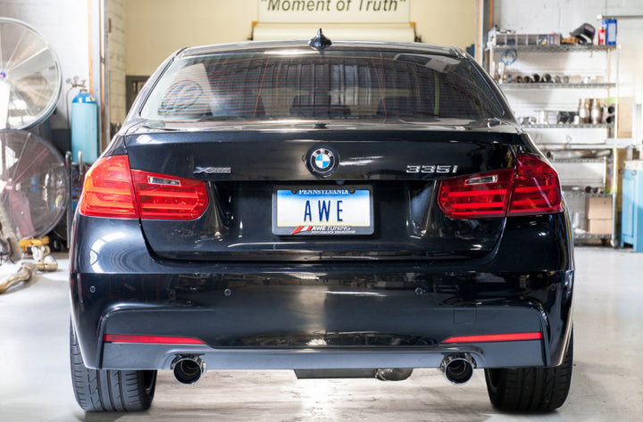 AWE Tuning BMW F3X 335i/435i Touring Edition Axle-Back Exhaust - Diamond Black Tips (90mm) - Bull Strap