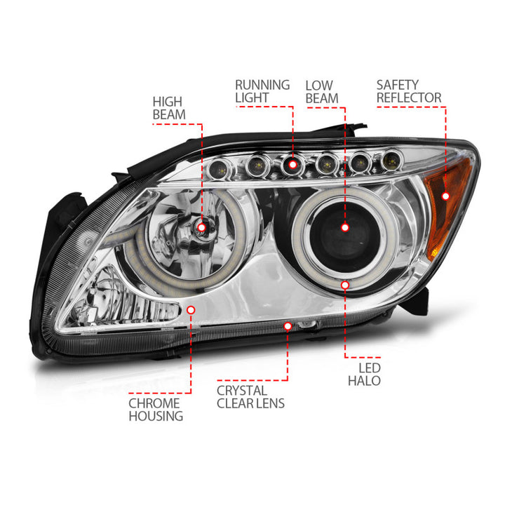 ANZO 2005-2010 Scion Tc Projector Headlights w/ Halo Chrome (CCFL) - Bull Strap
