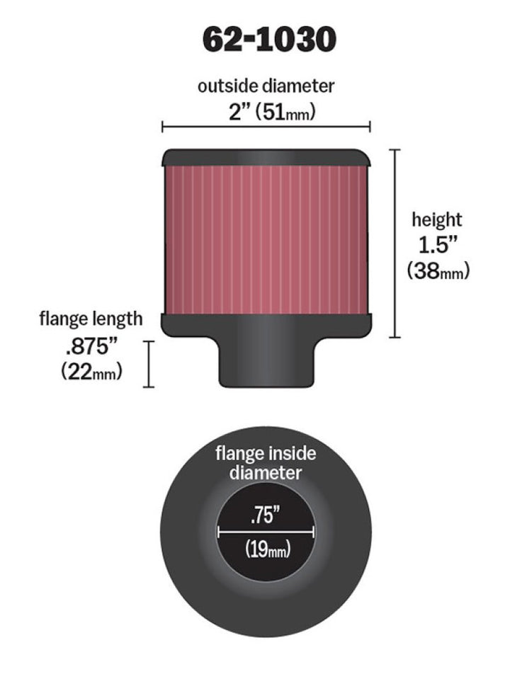 K&N Steel Base Crankcase Vent Filter .75in Vent OD x 2in OD x 1.5in Height - Bull Strap