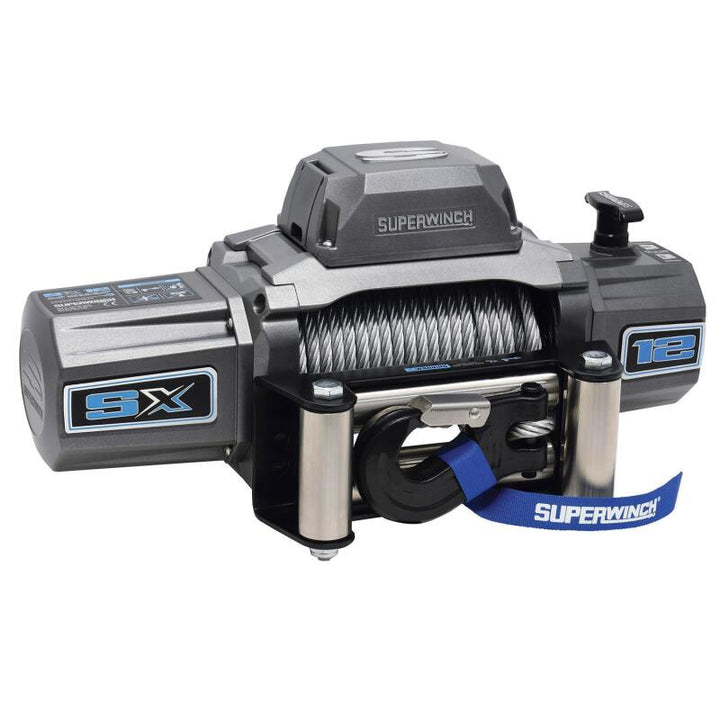 Superwinch 12000 LBS 12V DC 3/8in x 85ft Wire Rope SX 12000 Winch - Graphite - Bull Strap