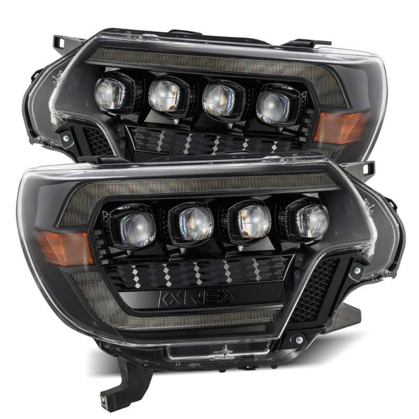 AlphaRex 12-15 Toyota Tacoma NOVA LED Proj Headlights Plank Alpha Blk w/Activ Light/Seq Signal/DRL - Bull Strap