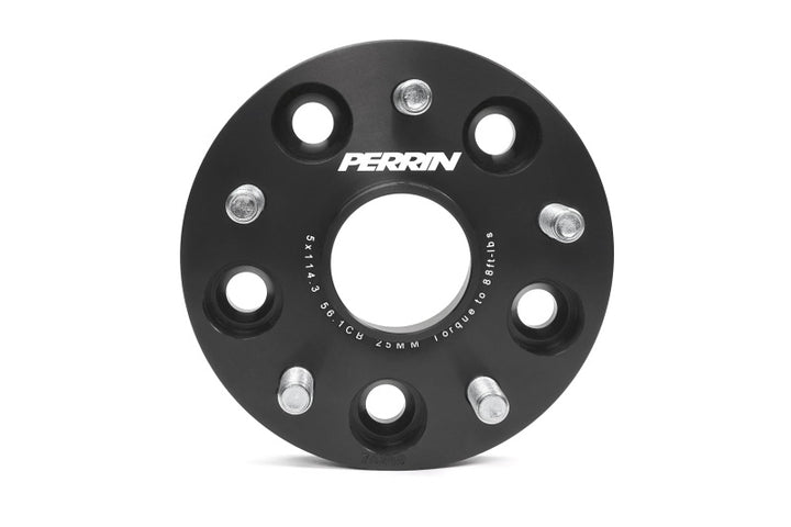 PERRIN Subaru 25mm Wheel Spacers 5x114.3 BP w/56mm Hub - Black - Bull Strap