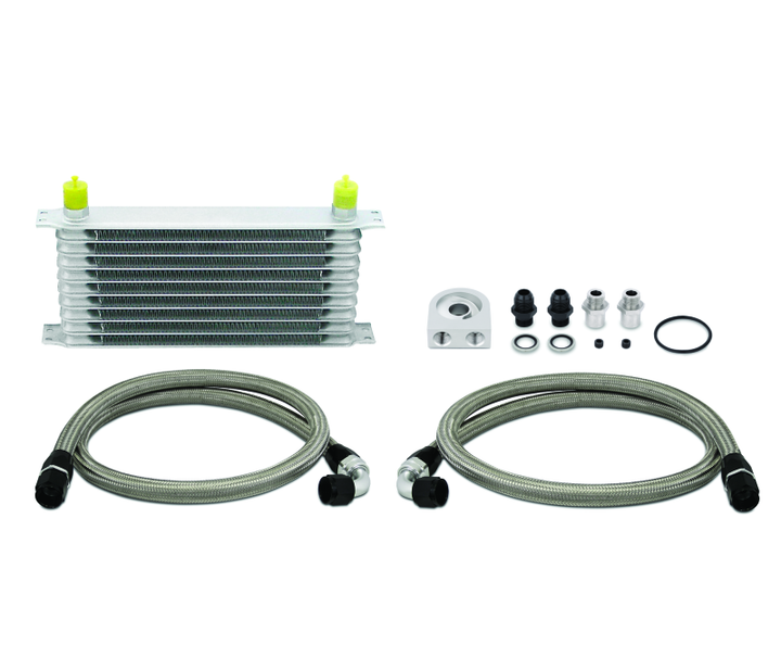 Mishimoto Universal 10 Row Oil Cooler Kit (Metal Braided Lines) - Bull Strap