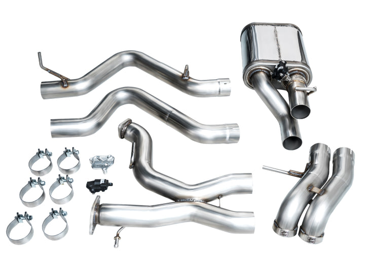 AWE Tuning 22-24 Ford Bronco Raptor 4WD Dual BashGuards Cat-Back SwitchPath Exhaust (No Tips) - Bull Strap