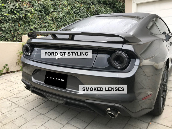 Raxiom 15-22 Ford Mustang Halo LED Tail Lights - Gloss Black Housing (Smoked Lens) - Bull Strap