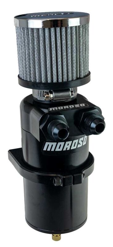 Moroso Dual Inlet -8AN Billet Breather Tank Catch Can - Black - Bull Strap