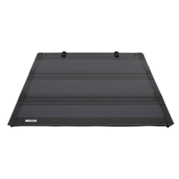 Westin 07-21 Toyota Tundra 5ft 7in Bed Hard Tri-Fold Tonneau Cover - Black - Bull Strap