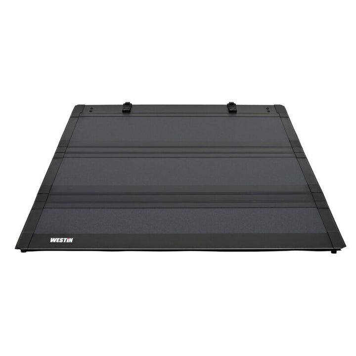 Westin 07-21 Toyota Tundra 5ft 7in Bed Hard Tri-Fold Tonneau Cover - Black - Bull Strap
