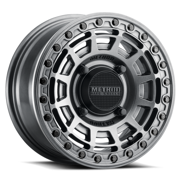 Method MR415 Beadlock 15x7 / 5+2/38mm Offset / 5x4.5 / 76 CB Graphite Wheel - Gloss Graphite Ring - Bull Strap
