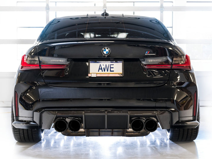 AWE SwitchPath Catback Exhaust for BMW G8X M3/M4 - Diamond Black Tips - Bull Strap