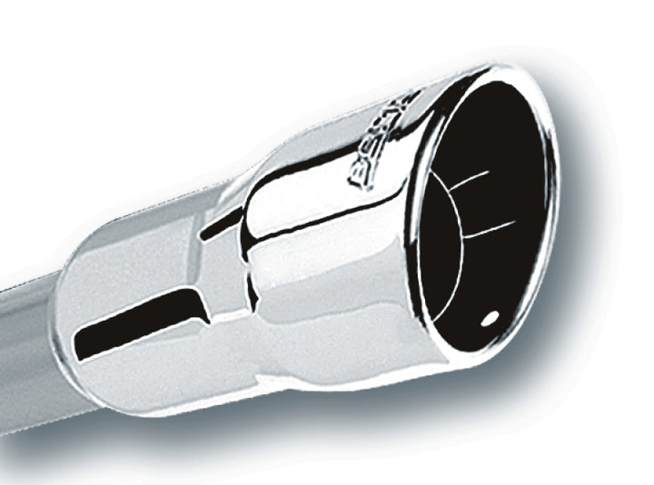 Borla 2.25in Inlet 3.5in Round Rolled Angle Cut Intercooled Outlet x 6.5in Long Embossed Tip - Bull Strap