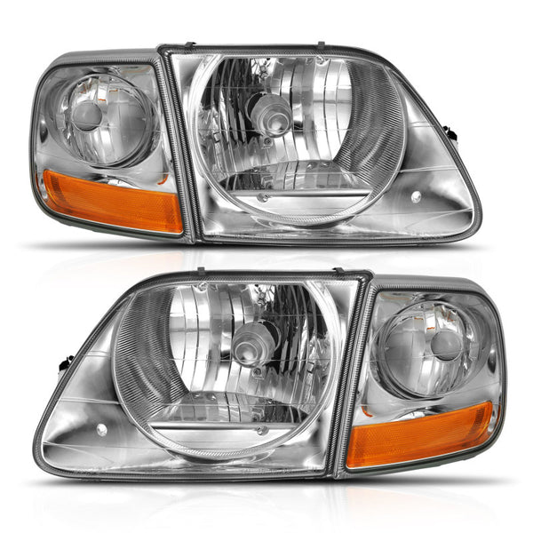 ANZO 1997-2003 Ford F-150 Crystal Headlight G2 Clear With Parking Light - Bull Strap