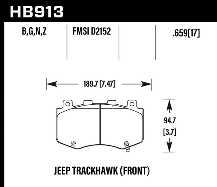 Hawk 18-19 Jeep Grand Cherokee Performance Ceramic Street Front Brake Pads - Bull Strap
