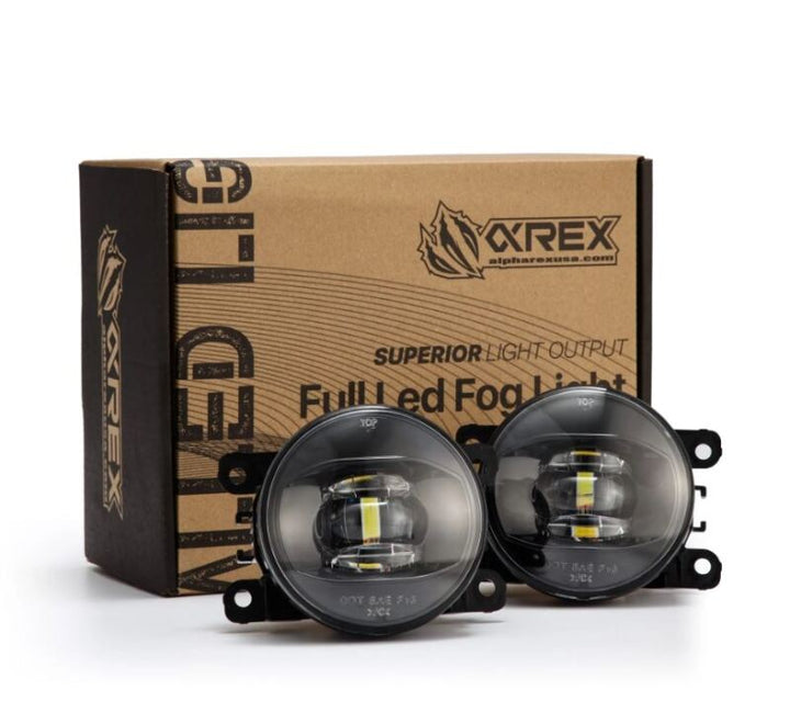 AlphaRex Universal Acura/Ford/Honda/Subaru/Nissan DoubleTap Dual Color LED Proj Fog Lights - Wt/Ambr - Bull Strap