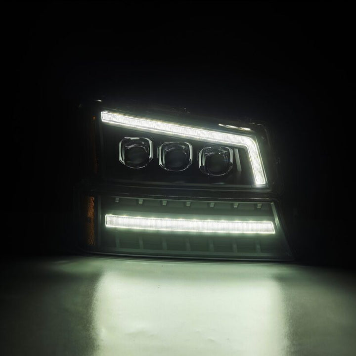 AlphaRex 03-06 Chevy Silverado 1500/2500HD/3500HD/Avalanche Black NOVA LED Proj Headlights - Bull Strap