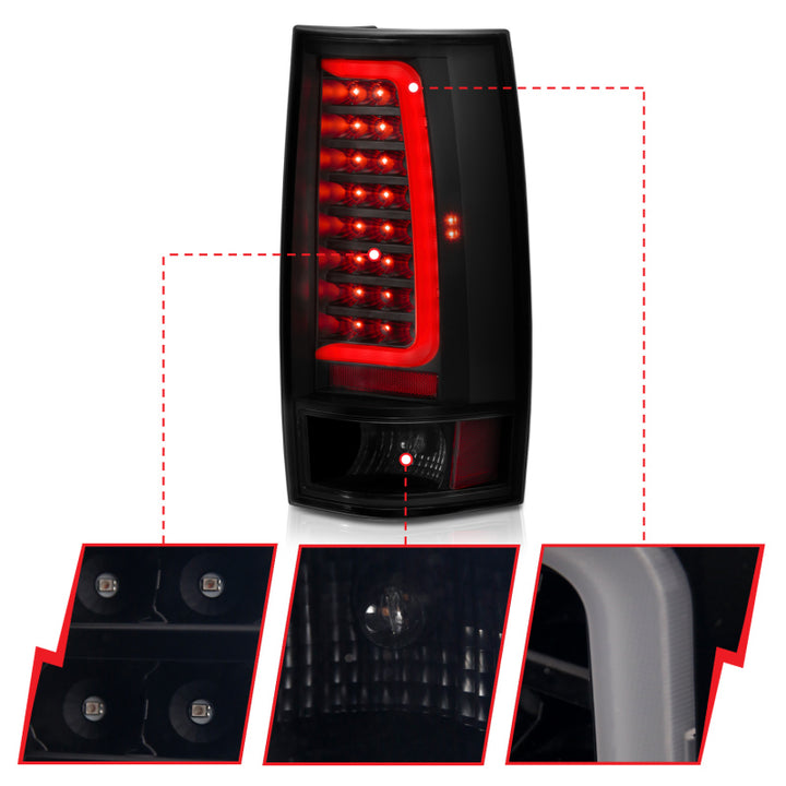 ANZO 2007-2014 Chevy Tahoe LED Taillight Plank Style Black w/Smoke Lens - Bull Strap