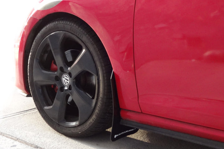 Rally Armor 15-21 MKVII VW Golf/GTI Black UR Mud Flap w/White Logo - Bull Strap