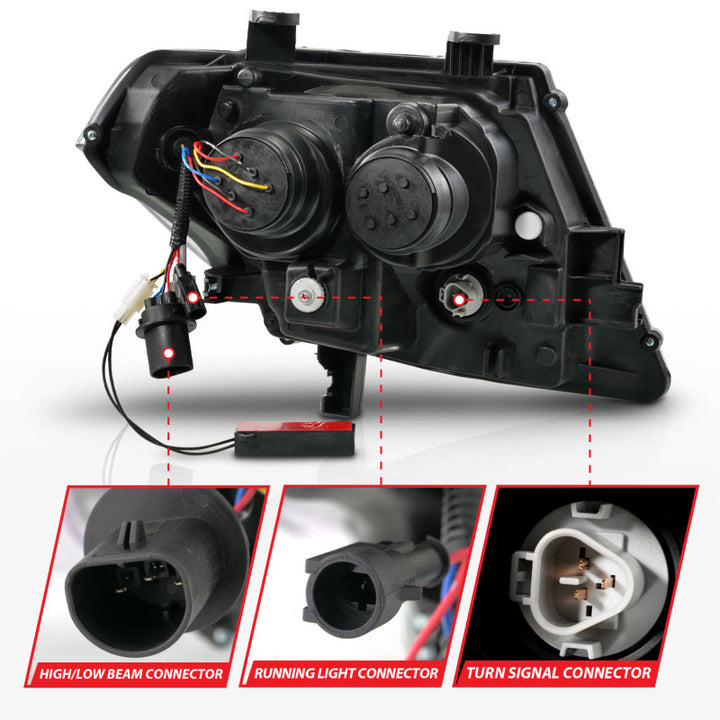 ANZO 09-20 Nissan Frontier Black Projector Plank Style DRL w/ Switchback & Sequential LED DRL - Bull Strap