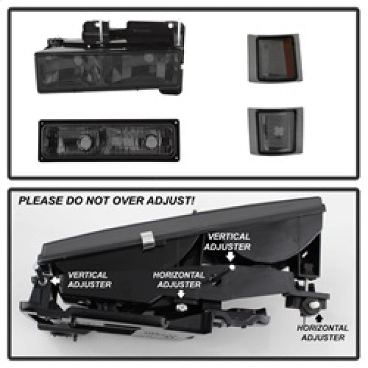 xTune Chevy Suburban 94-98 Headlights w/ Corner & Parking Lights 8pcs Smoked HD-JH-CCK88-AM-SM-SET - Bull Strap