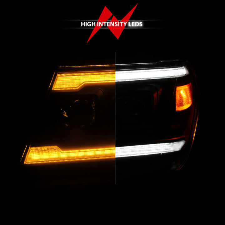ANZO 09-20 Nissan Frontier Black Projector Plank Style DRL w/ Switchback & Sequential LED DRL - Bull Strap