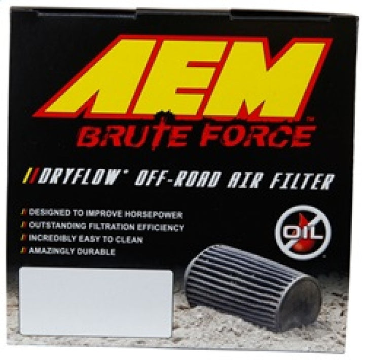 AEM Brute Force Dryflow Air Filter - Conical 6in Base OD / 5.125in Top OD / 5.25in Height - Bull Strap