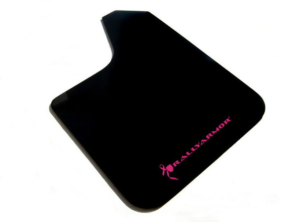 Rally Armor Universal Fit (No Hardware) Basic Black Mud Flap w/ Pink Logo - Bull Strap
