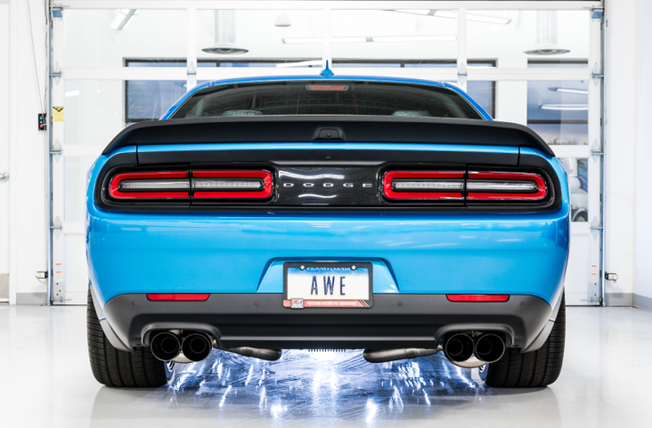 AWE Tuning 2015+ Dodge Challenger 6.4L/6.2L SC Track Edition Exhaust - Quad Diamond Black Tips - Bull Strap
