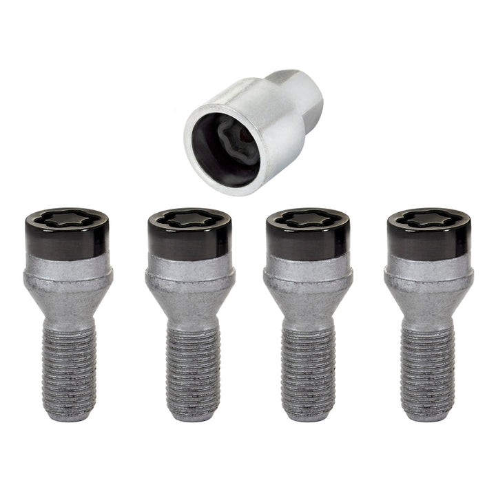 McGard Wheel Lock Bolt Set - 4pk. (Cone Seat) M14X1.25 / 17mm Hex / 27.3mm Shank Length - Black - Bull Strap