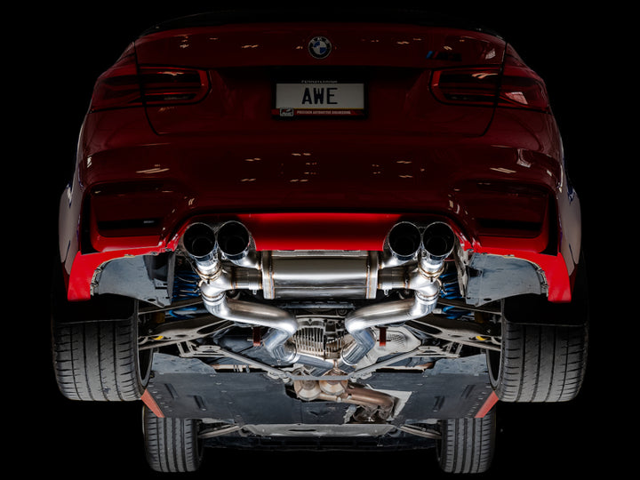 AWE Tuning BMW F8X M3/M4 SwitchPath Catback Exhaust - Diamond Black Tips - Bull Strap