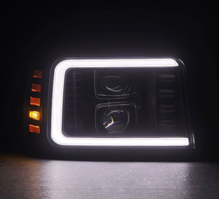 AlphaRex 92-96 Ford F-Series/Bronco LUXX-Series Proj Headlights Blk w/Actv Light SeqSig & SBDRL - Bull Strap