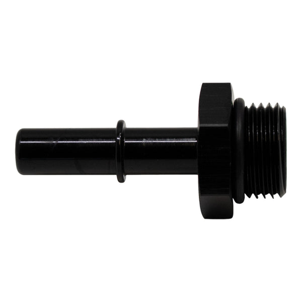 DeatschWerks 8AN ORB Male to 3/8in Male EFI Quick Connect Adapter - Anodized Matte Black - Bull Strap