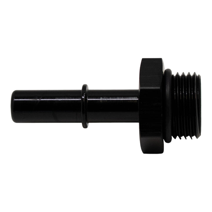 DeatschWerks 8AN ORB Male to 3/8in Male EFI Quick Connect Adapter - Anodized Matte Black - Bull Strap