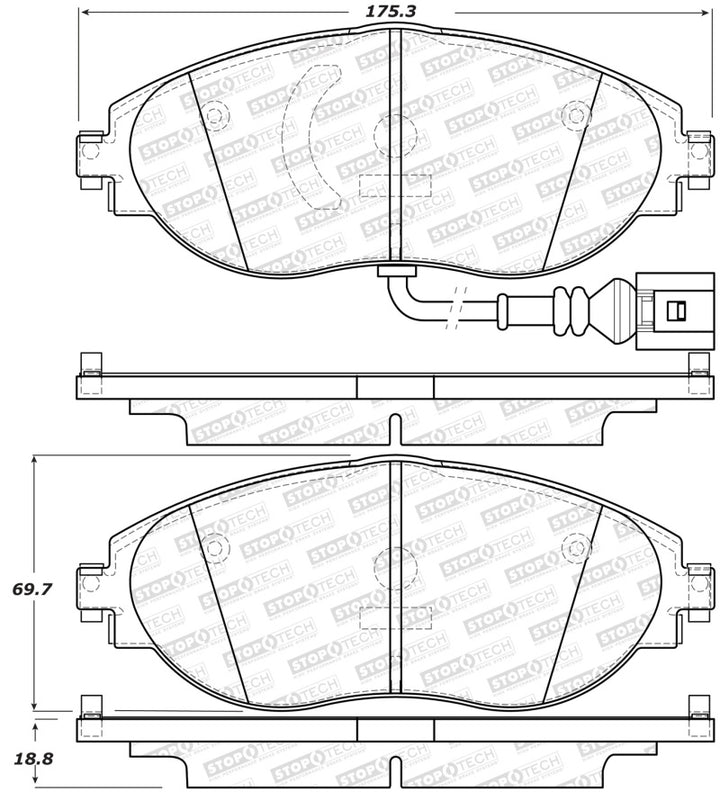 StopTech Sport 12-17 Volkswagen CC Front Brake Pads - Bull Strap