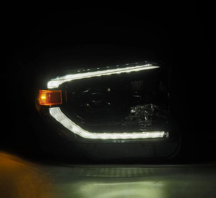 AlphaRex 14-21 Toyota Tundra PRO-Series Projector Headlights Black w/Seq. Sig. + DRL - Bull Strap
